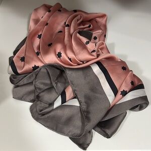 Pink Satin like Scarf in Elegant Pink and Black Star Patterned 35” x 35”